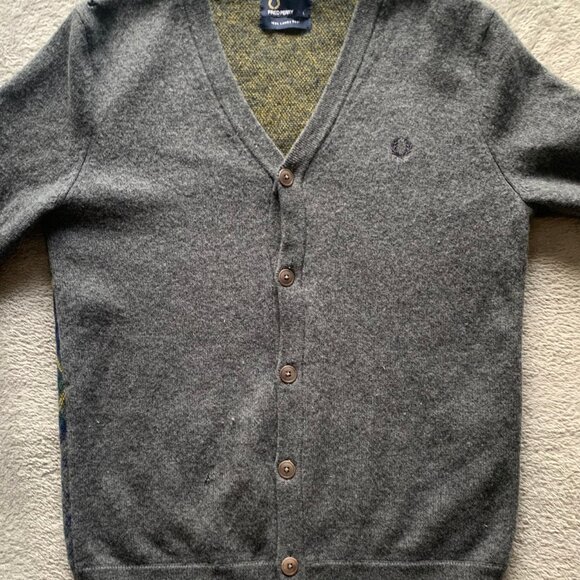 Fred Perry Cardigan Lambs Wool Argyle Sweater. Medium. - Picture 3 of 12